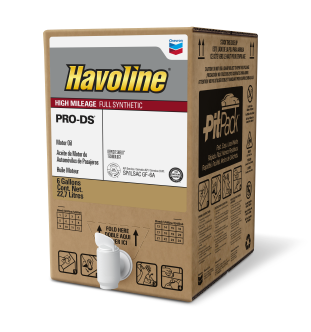 Havoline PRO-DS High Mileage Full Synthetic PitPack (angled) Hero Product Shot PitPack